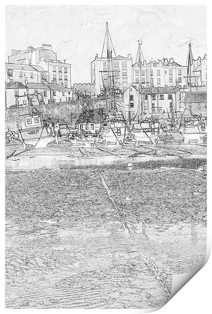 Tenby Harbour Pencil Sketch 4 Print by Steve Purnell