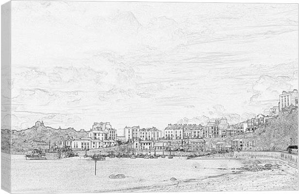 Tenby Harbour Pencil Sketch 5 Canvas Print by Steve Purnell