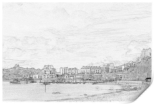 Tenby Harbour Pencil Sketch 5 Print by Steve Purnell