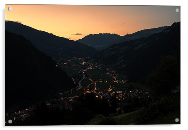 Mayrhofen Sunset Acrylic by Roger Green