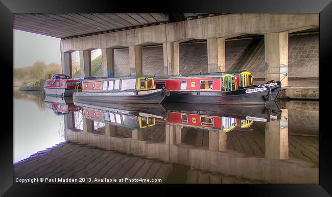 canal barges under bridge Framed Print by Paul Madden