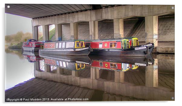 canal barges under bridge Acrylic by Paul Madden