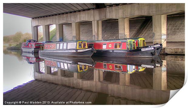 canal barges under bridge Print by Paul Madden