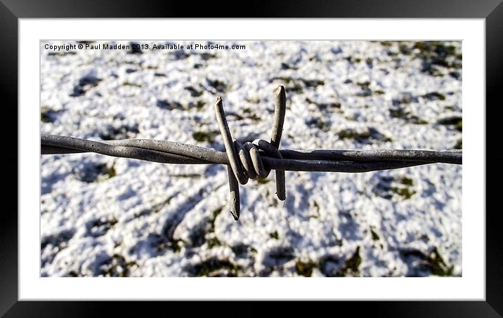 Barbed wire in the snow Framed Mounted Print by Paul Madden