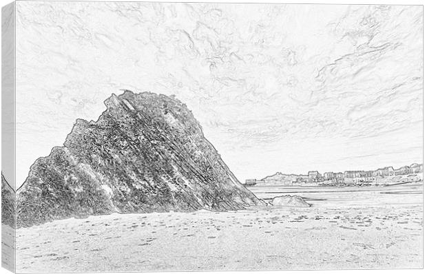 Goscar Rock Tenby Pencil Sketch Canvas Print by Steve Purnell