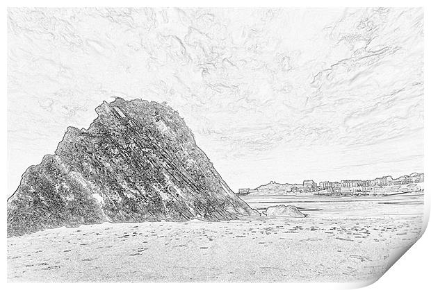 Goscar Rock Tenby Pencil Sketch Print by Steve Purnell