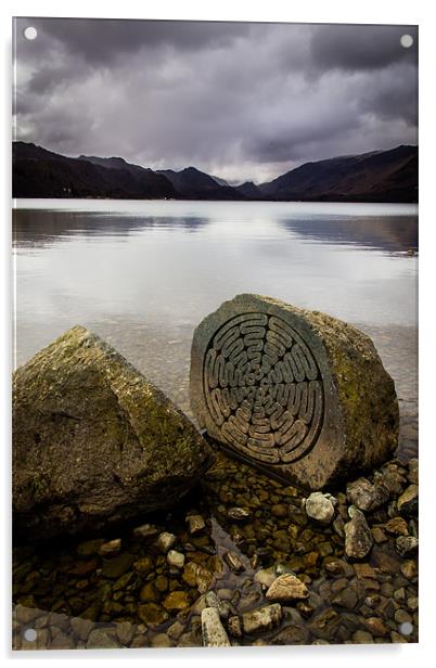 Centenary Stone, Derwent Water Acrylic by Andy McGarry