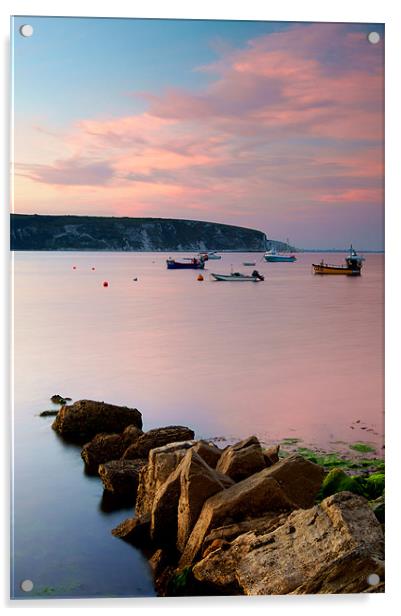 Looking across Swanage Bay, Dorset Acrylic by Darren Galpin