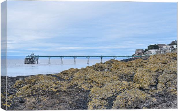 Clevedon Pier behind the rocks Canvas Print by Levente Baroczi