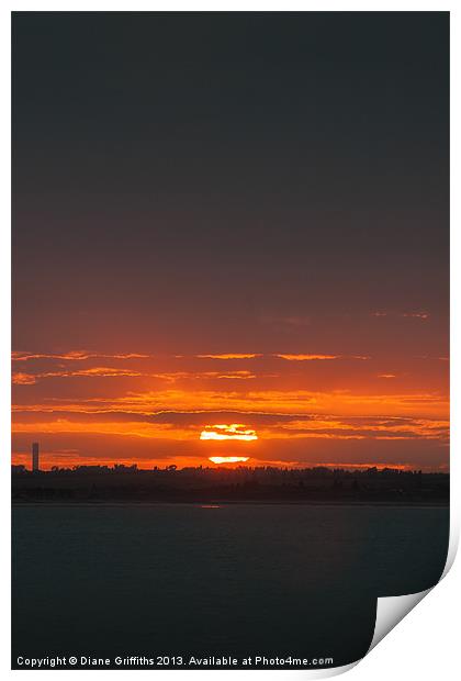 Sunset over the Isle of Sheppey Print by Diane Griffiths