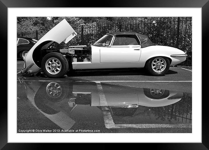 Jaguar E-Type reflection Framed Mounted Print by Chris Walker