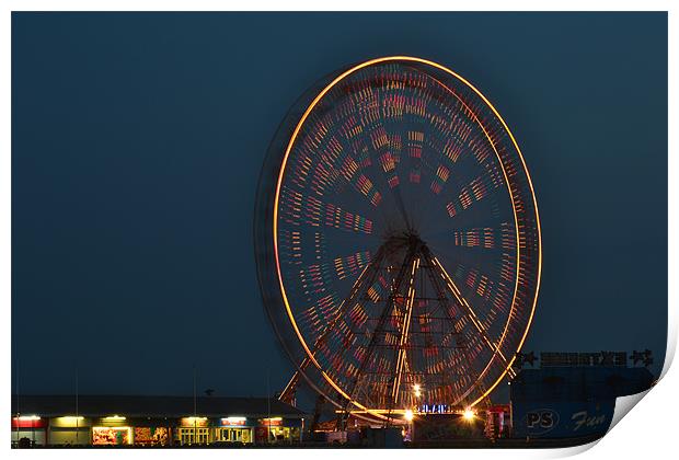 Ferris wheel at night Print by A B