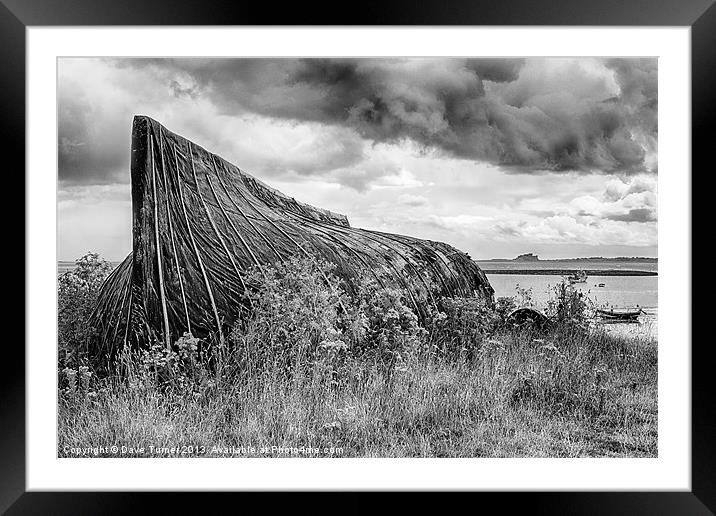 Lindifarne Boat Shed and Bamburgh Castle Framed Mounted Print by Dave Turner