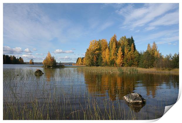 Autumn colors on the lake Print by Hemmo Vattulainen