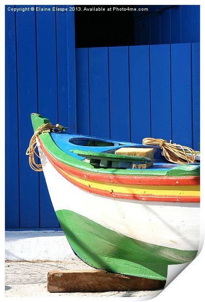 Greek Fishing Boat Print by Elaine Elespe