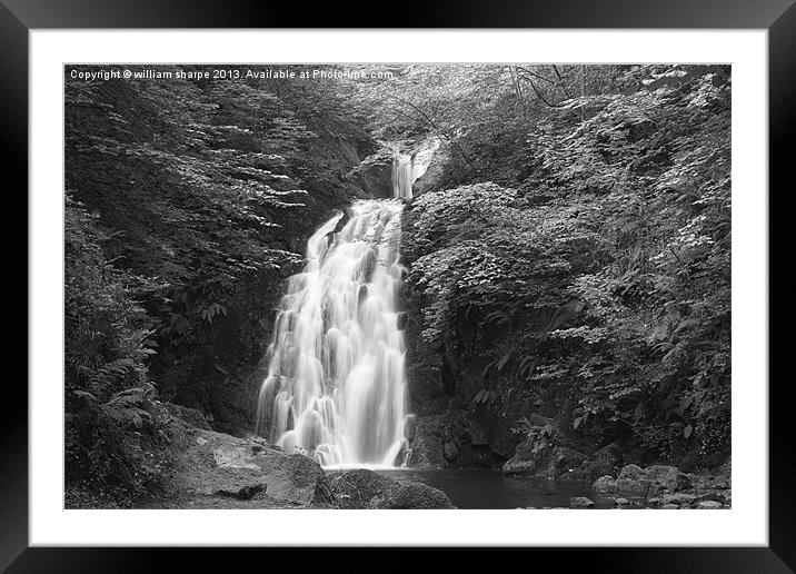 gleno waterfall in black and white Framed Mounted Print by william sharpe