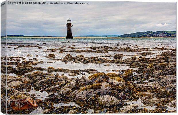 Whitford Lighthouse At Low Tide Canvas Print by Eben Owen