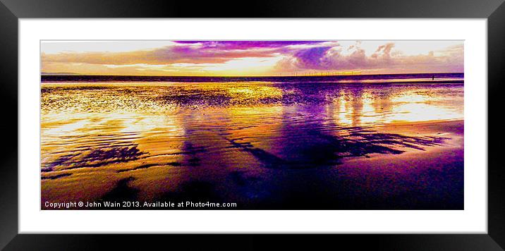 Sunset and wet sand Framed Mounted Print by John Wain