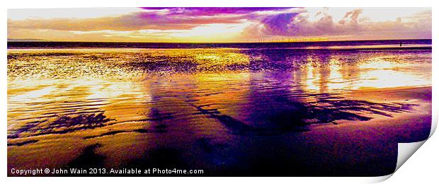 Sunset and wet sand Print by John Wain