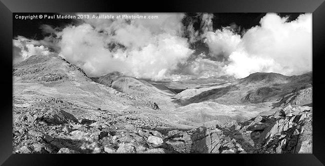 Scafell Pike Panoramic Black + White Framed Print by Paul Madden