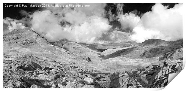 Scafell Pike Panoramic Black + White Print by Paul Madden