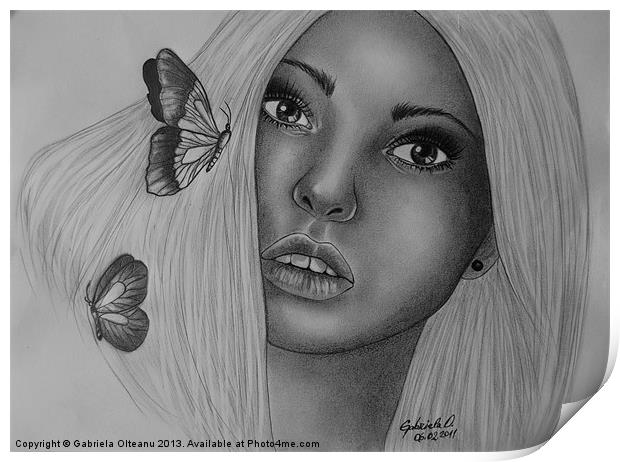 The Butterfly Girl - Signed Drawing Print by Gabriela Olteanu