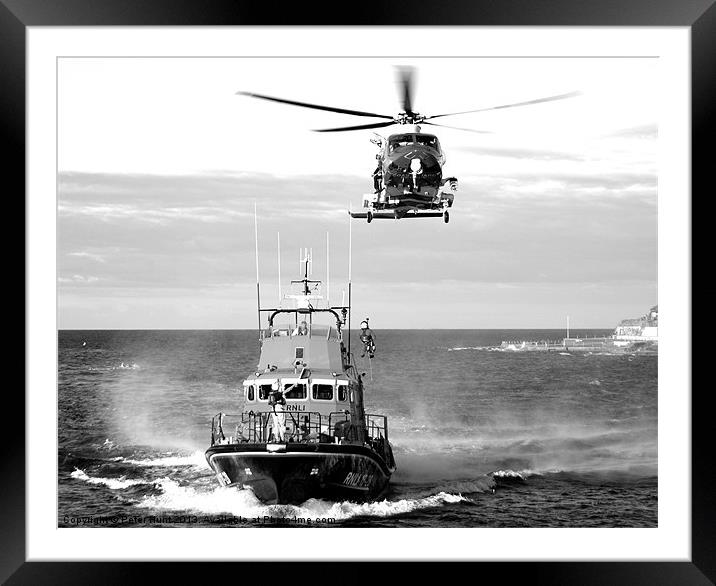 Torbay Lifeboat and Helicopter Framed Mounted Print by Peter F Hunt