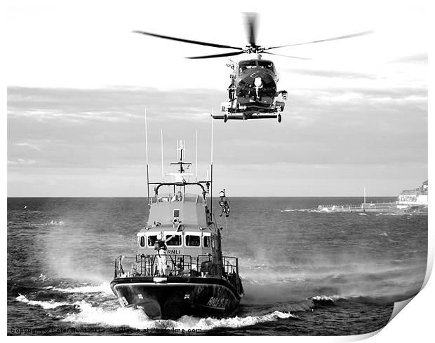 Torbay Lifeboat and Helicopter Print by Peter F Hunt