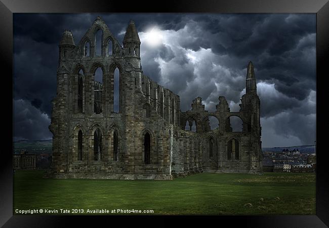 Whitby Abbey at night Framed Print by Kevin Tate