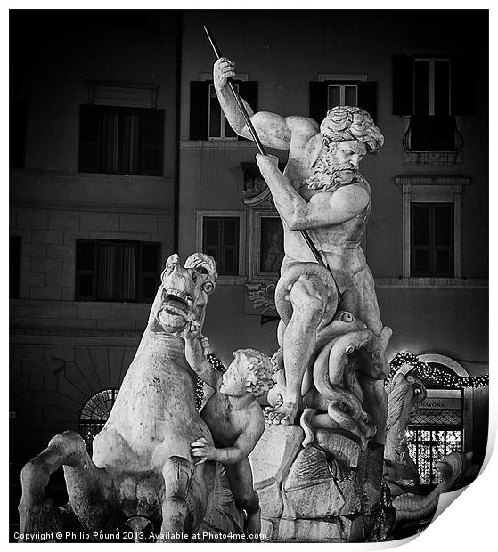 Bernini Statue Piazza Navona Rome Print by Philip Pound
