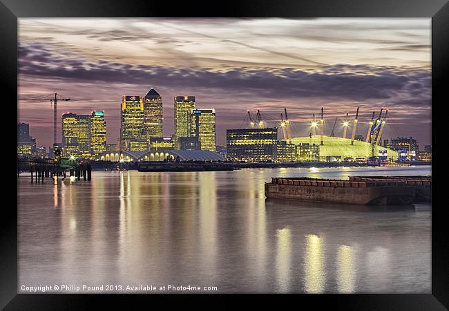 Docklands London Dome Sunset Framed Print by Philip Pound