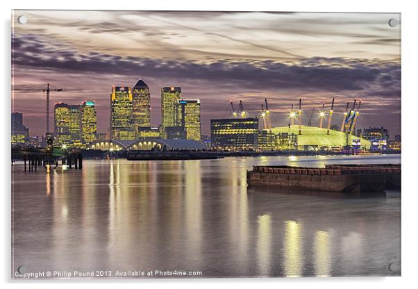 Docklands London Dome Sunset Acrylic by Philip Pound