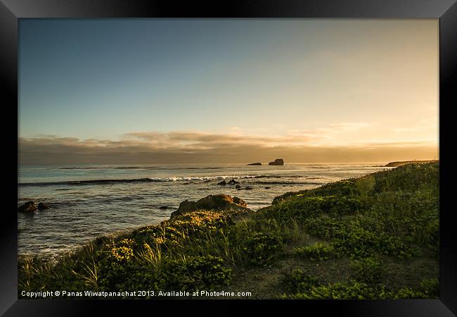 Sunset on the California Coast. Framed Print by Panas Wiwatpanachat