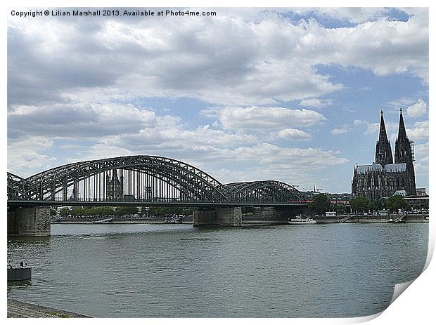 Hohenzollern Bridge and Cologne Dome. Print by Lilian Marshall