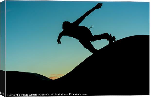 Skateboarders Silhouette Canvas Print by Panas Wiwatpanachat