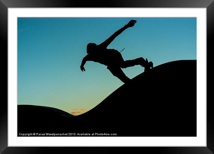 Skateboarders Silhouette Framed Mounted Print by Panas Wiwatpanachat