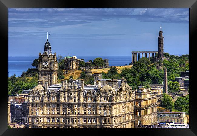 Calton Hill behind the Balmoral Framed Print by Tom Gomez