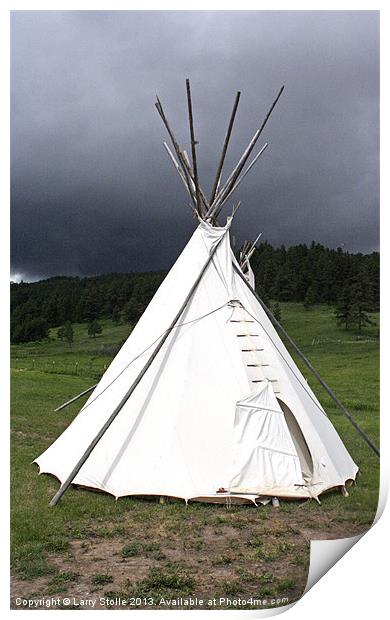 Tepee in Montana Print by Larry Stolle