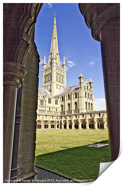 Norwich Cathedral from the Cloisters Print by Darren Burroughs