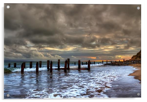 Old Groynes at Crow Point Acrylic by Dave Wilkinson North Devon Ph