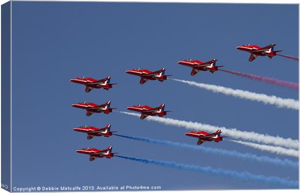 Red Arrows 2013 Canvas Print by Debbie Metcalfe