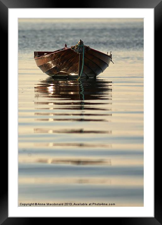 Small Boat Reflecting At Moorings Framed Mounted Print by Anne Macdonald