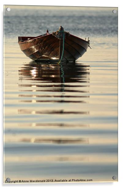 Small Boat Reflecting At Moorings Acrylic by Anne Macdonald
