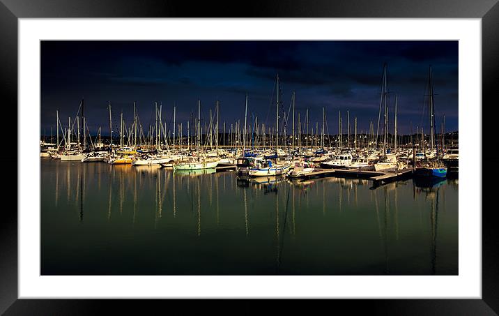 Night Harbour Framed Mounted Print by David Yeaman