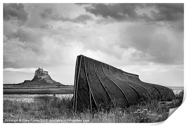 Fishermans Shed and Lindisfarne Castle Print by Dave Turner