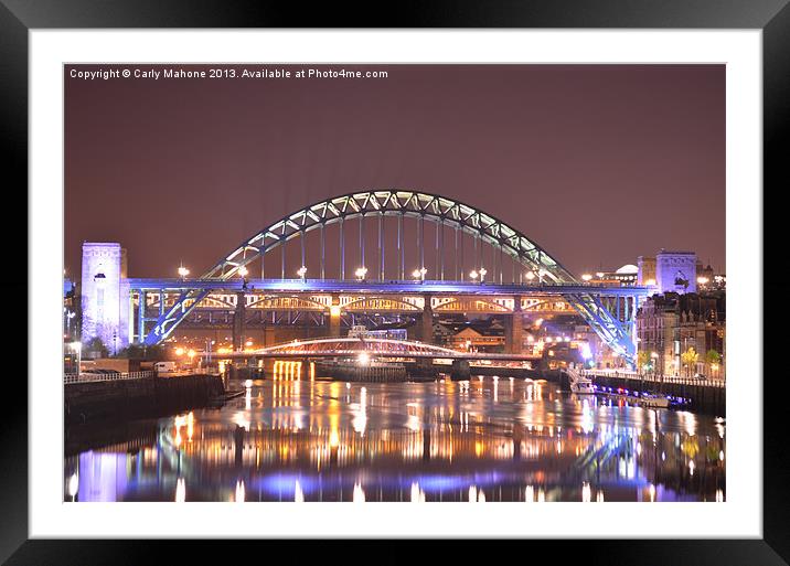 Tyne Bridges at night, Framed Mounted Print by Carly Mahone