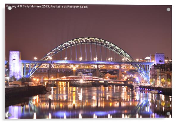 Tyne Bridges at night, Acrylic by Carly Mahone