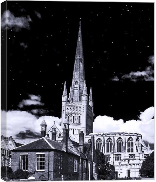 Norwich Cathedral Night Sky Canvas Print by Darren Burroughs