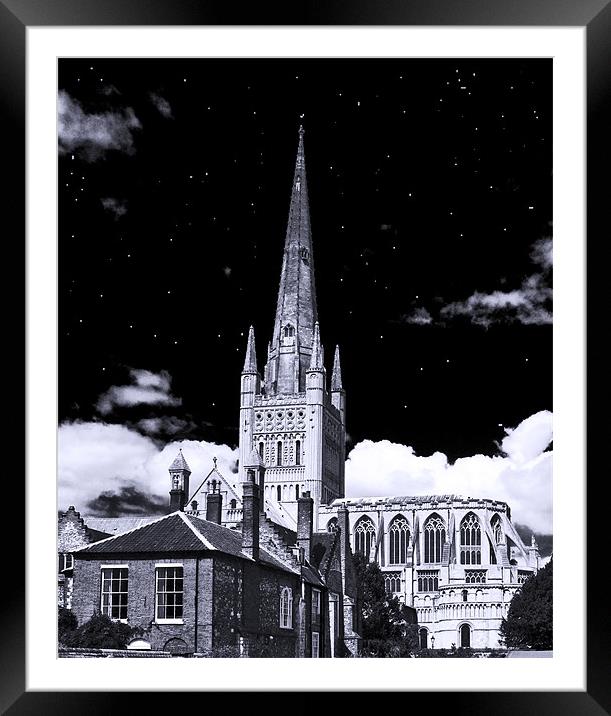 Norwich Cathedral Night Sky Framed Mounted Print by Darren Burroughs