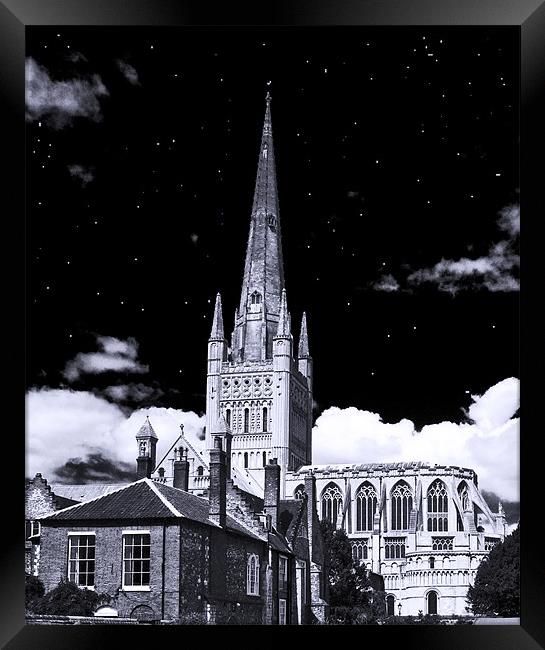 Norwich Cathedral Night Sky Framed Print by Darren Burroughs